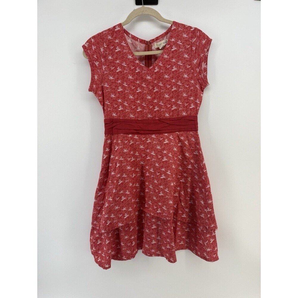 Mata Traders Red origami Print Cotton Dress Medium Boho Fit & Flare tiered